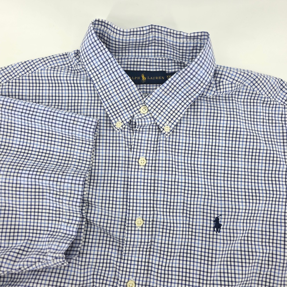 Polo Ralph Lauren Shirt Mens XXL Classic Gingham Cotton Blue White Heritage Prep